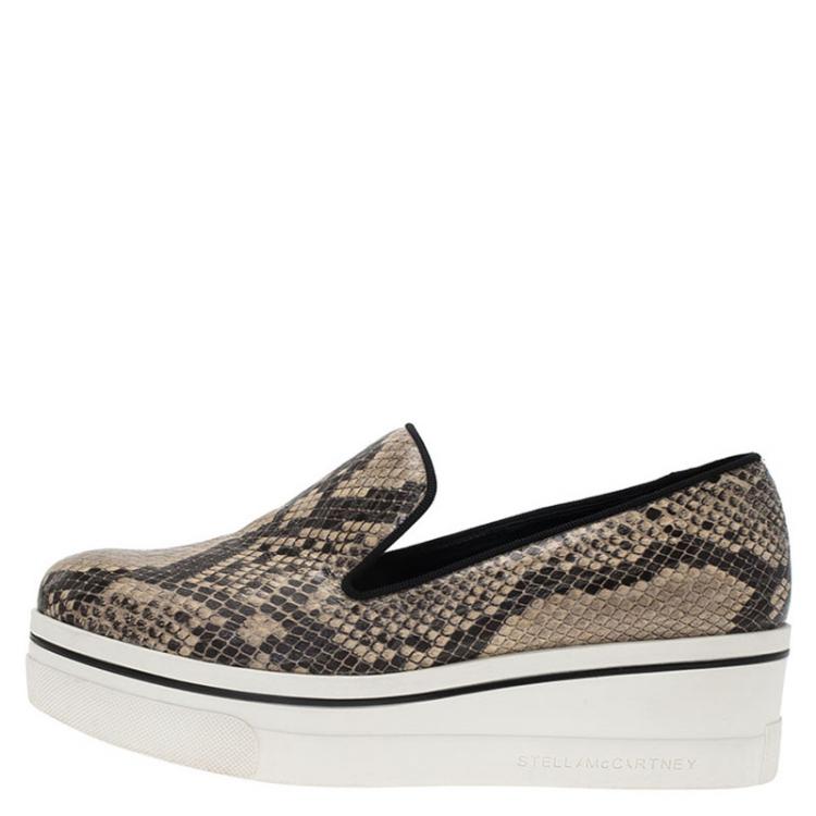 Pre Owned Stella McCartney Grey Faux Python Creeper Platform Sneakers Size 38