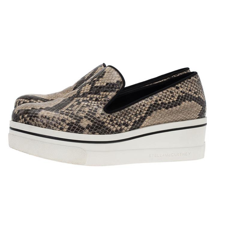 Pre Owned Stella McCartney Grey Faux Python Creeper Platform Sneakers Size 38