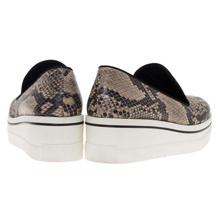 Pre Owned Stella McCartney Grey Faux Python Creeper Platform Sneakers Size 38