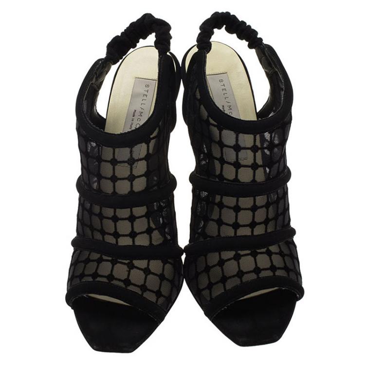 Pre Owned Stella McCartney Black Faux Suede and Mesh Slingback Sandals Size 37.5