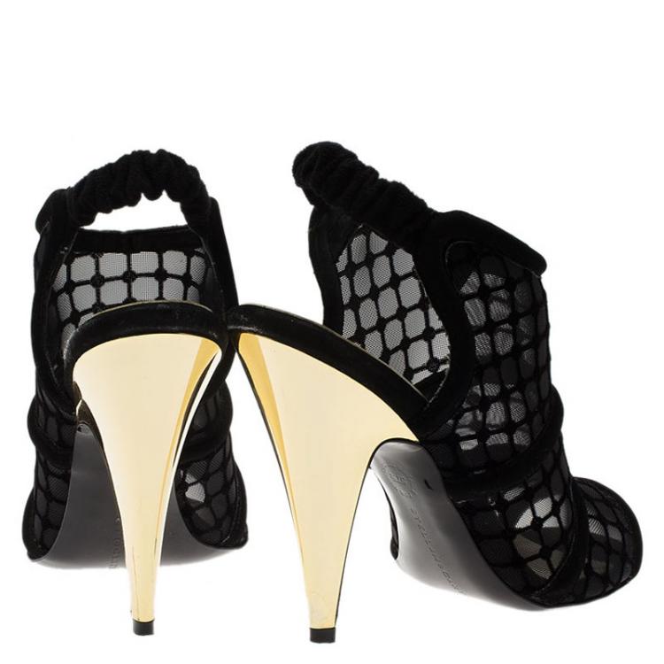 Pre Owned Stella McCartney Black Faux Suede and Mesh Slingback Sandals Size 37.5