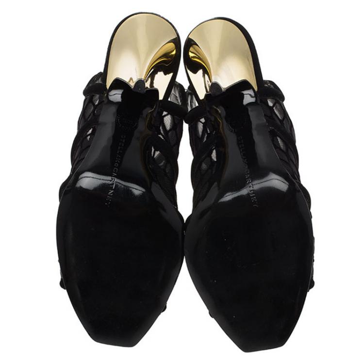 Pre Owned Stella McCartney Black Faux Suede and Mesh Slingback Sandals Size 37.5