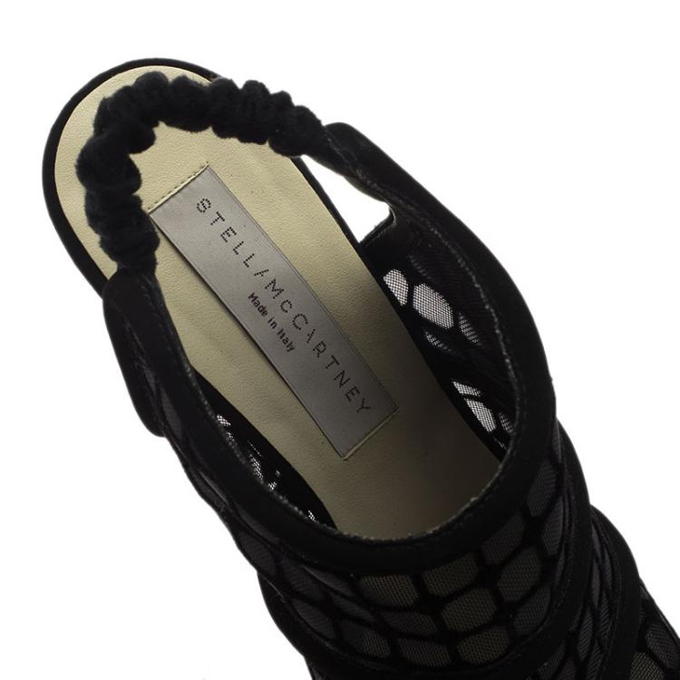 Pre Owned Stella McCartney Black Faux Suede and Mesh Slingback Sandals Size 37.5