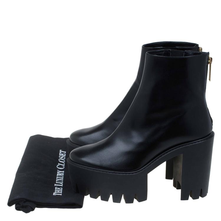 Pre Owned Stella McCartney Black Faux Leather Hadley Platform Ankle Boots Size 40