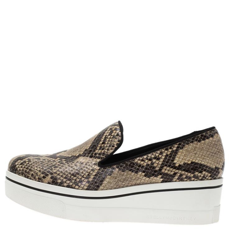 Pre Owned Stella McCartney Beige Faux Python Platform Slip On Sneakers Size 40