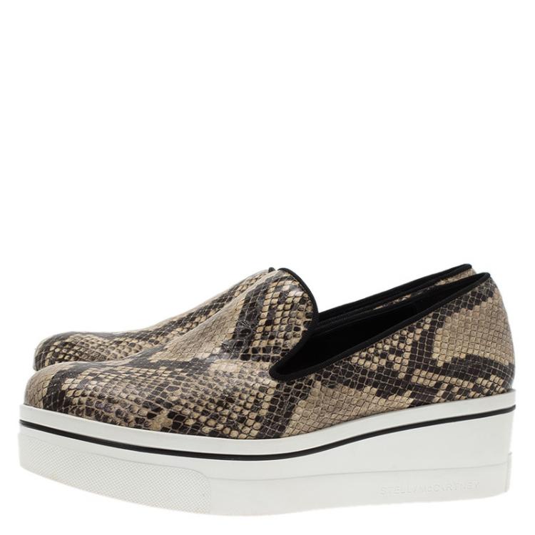 Pre Owned Stella McCartney Beige Faux Python Platform Slip On Sneakers Size 40