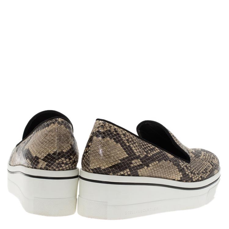 Pre Owned Stella McCartney Beige Faux Python Platform Slip On Sneakers Size 40