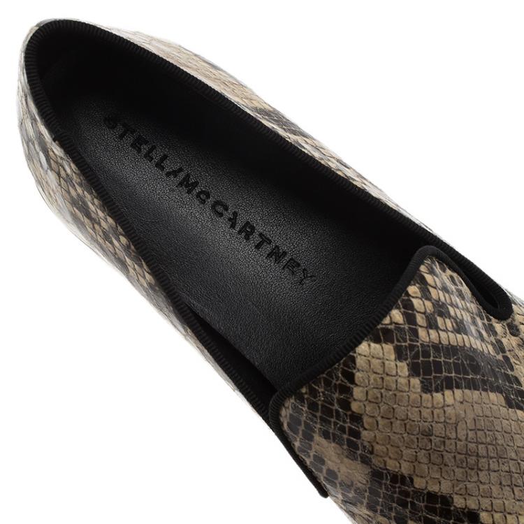 Pre Owned Stella McCartney Beige Faux Python Platform Slip On Sneakers Size 40