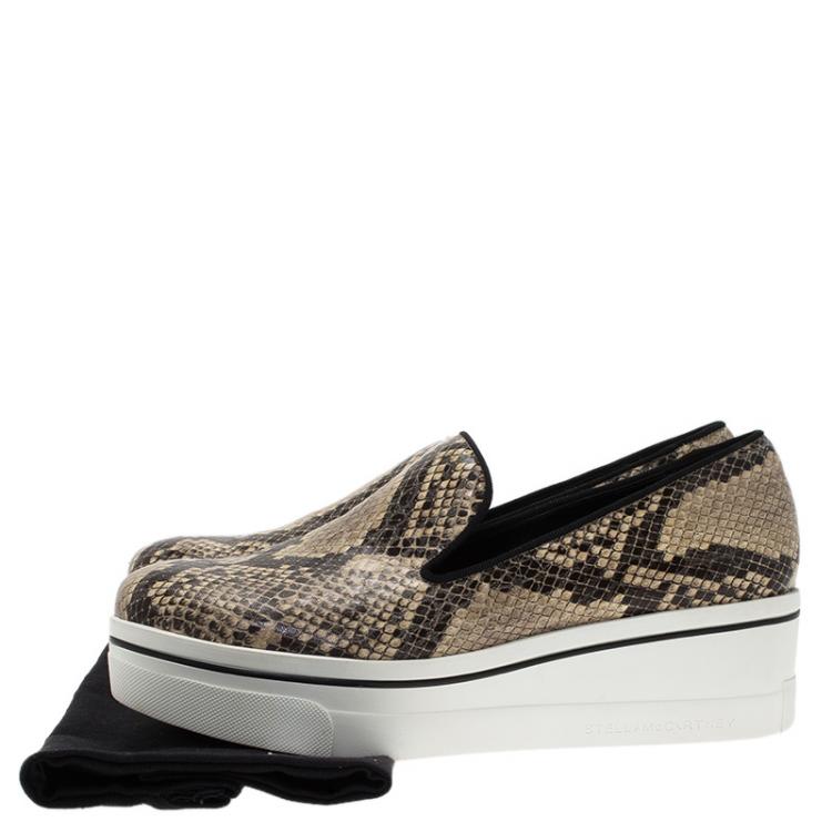 Pre Owned Stella McCartney Beige Faux Python Platform Slip On Sneakers Size 40