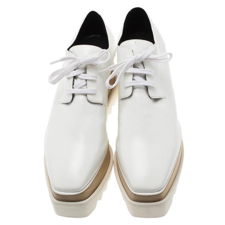 Pre Owned Stella McCartney White Faux Leather Elyse Platform Derby Size 38