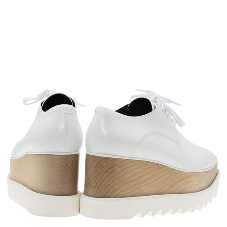 Pre Owned Stella McCartney White Faux Leather Elyse Platform Derby Size 38