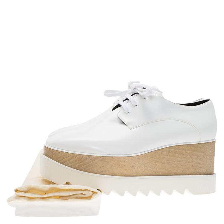Pre Owned Stella McCartney White Faux Leather Elyse Platform Derby Size 38