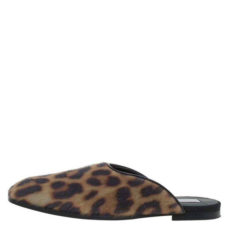 Pre Owned Stella McCartney Leopard Print Faux Fur Mules Size 35