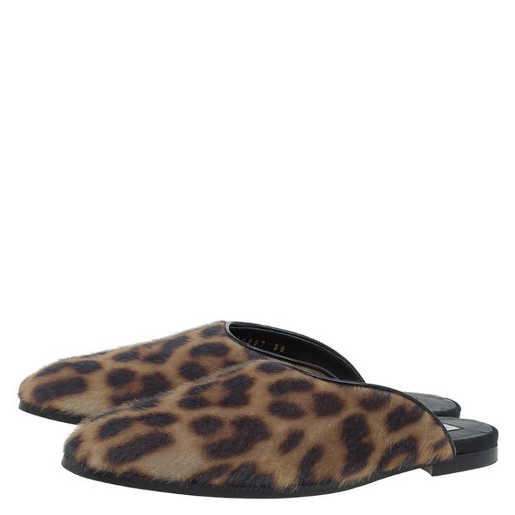 Pre Owned Stella McCartney Leopard Print Faux Fur Mules Size 35