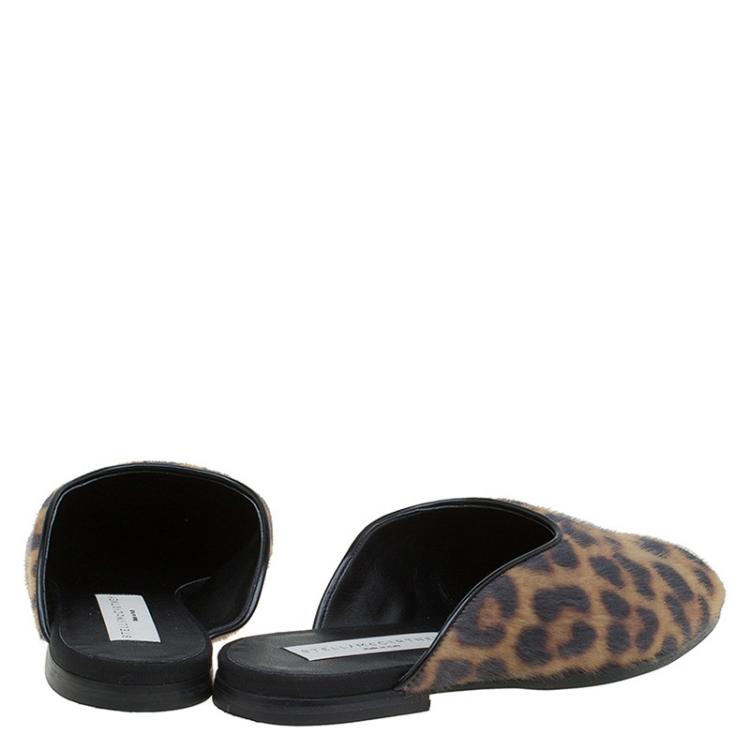 Pre Owned Stella McCartney Leopard Print Faux Fur Mules Size 35
