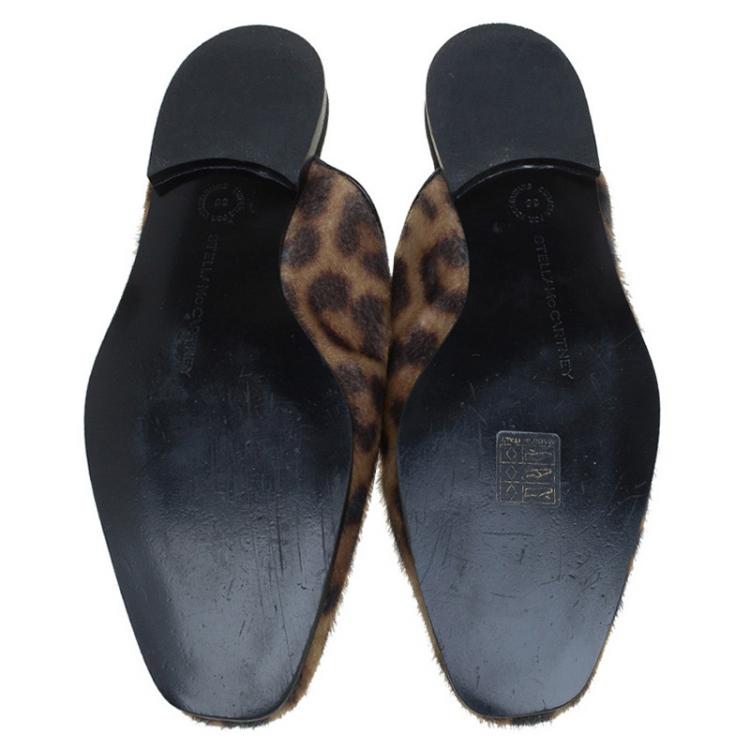 Pre Owned Stella McCartney Leopard Print Faux Fur Mules Size 35
