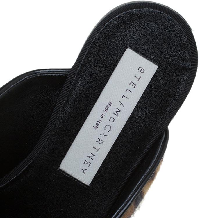 Pre Owned Stella McCartney Leopard Print Faux Fur Mules Size 35