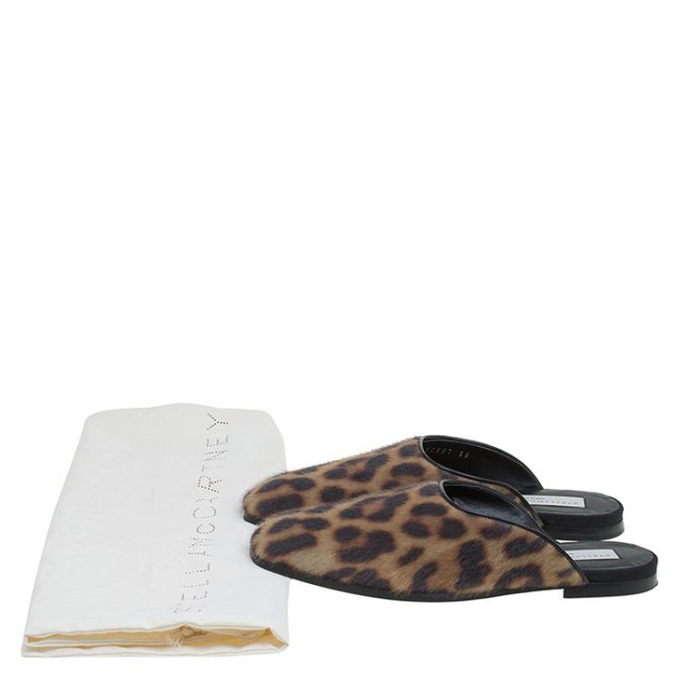 Pre Owned Stella McCartney Leopard Print Faux Fur Mules Size 35
