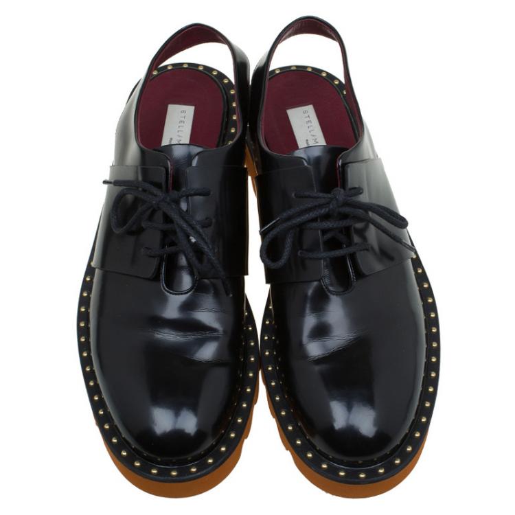 Pre Owned Stella McCartney Black Faux Leather Slingback Oxfords Size 39