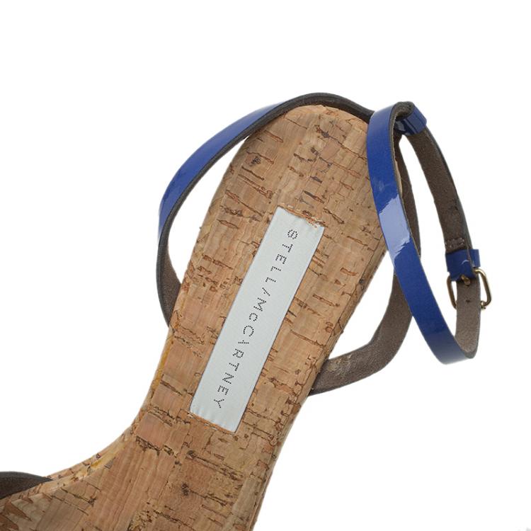 Pre Owned Stella McCartney Blue Faux Patent Linda Wedge Sandals Size 40