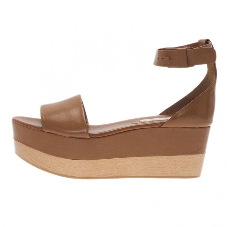 Pre Owned Stella McCartney Brown Faux Leather Lindsey Ankle Strap Wedge Sandals Size 40