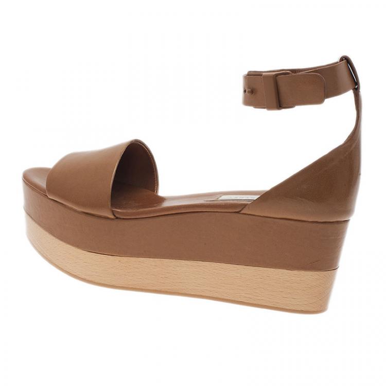 Pre Owned Stella McCartney Brown Faux Leather Lindsey Ankle Strap Wedge Sandals Size 40