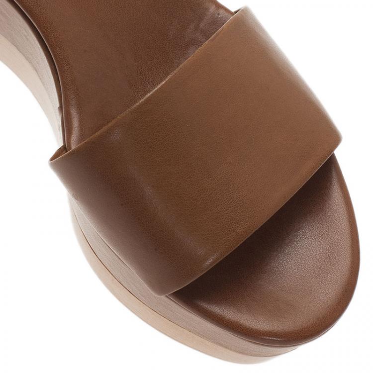 Pre Owned Stella McCartney Brown Faux Leather Lindsey Ankle Strap Wedge Sandals Size 40