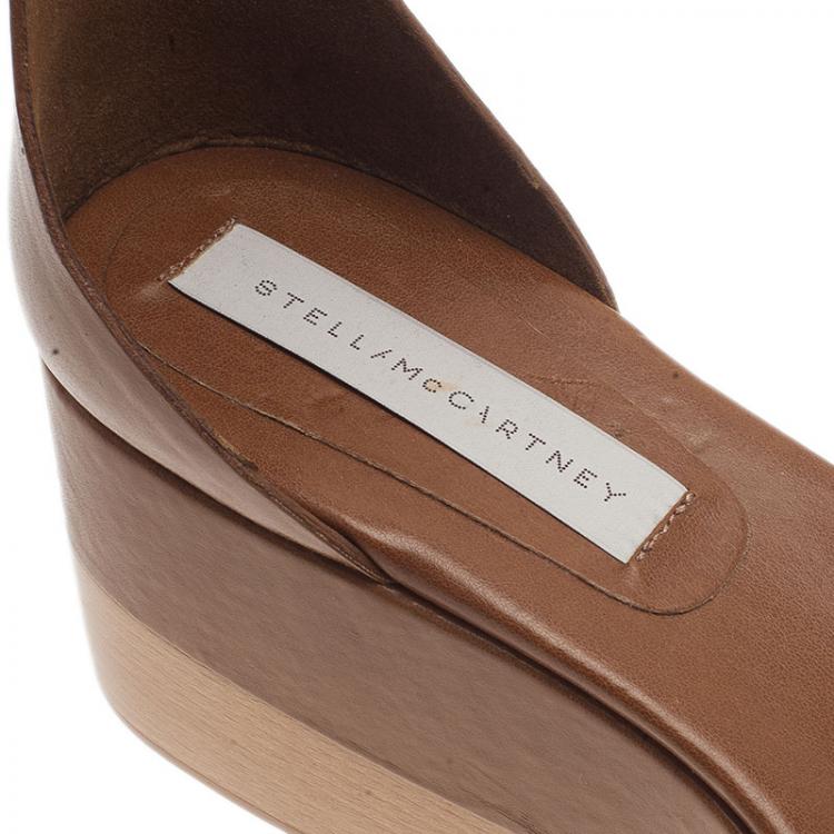Pre Owned Stella McCartney Brown Faux Leather Lindsey Ankle Strap Wedge Sandals Size 40
