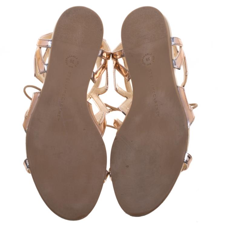 Pre Owned Stella McCartney Rose Gold Faux Leather Star Cut Out Lace Up Sandals Size 39