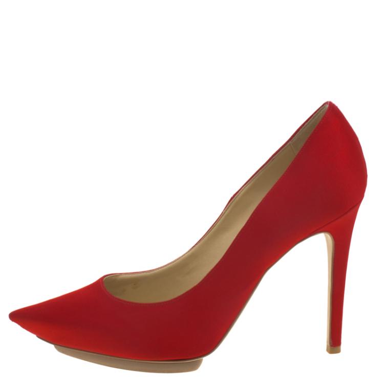 Pre Owned Stella McCartney Red Satin Pointed Toe Pumps Size 37.5