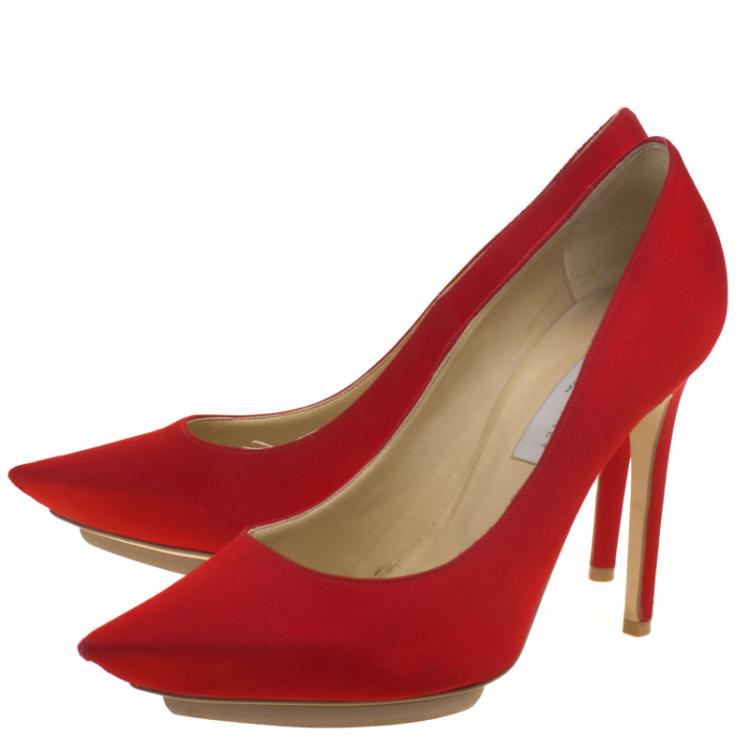 Pre Owned Stella McCartney Red Satin Pointed Toe Pumps Size 37.5