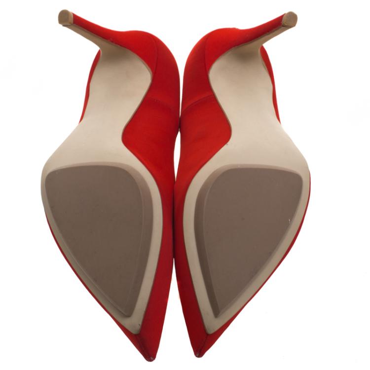 Pre Owned Stella McCartney Red Satin Pointed Toe Pumps Size 37.5
