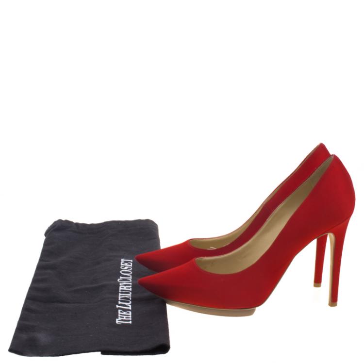 Pre Owned Stella McCartney Red Satin Pointed Toe Pumps Size 37.5