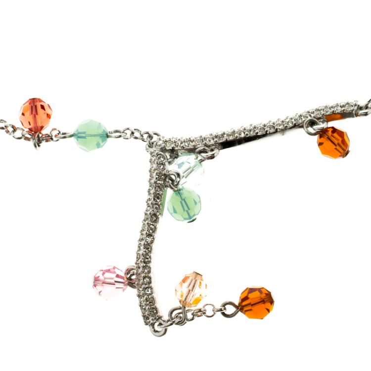 Pre Owned Swarovski Briolette Crystal Silver Tone Necklace 