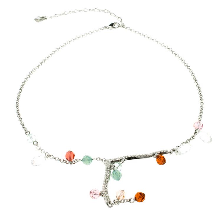 Pre Owned Swarovski Briolette Crystal Silver Tone Necklace 