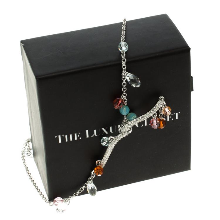 Pre Owned Swarovski Briolette Crystal Silver Tone Necklace 