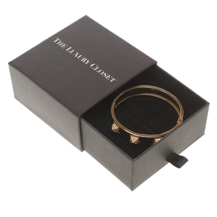 Pre Owned Swarovski Crystal Studded Pyramid Rose Gold Tone Bracelet S