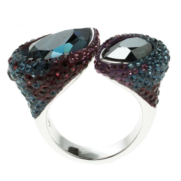 Pre Owned Swarovski Multicolor Crystal Studded Ring Size 52