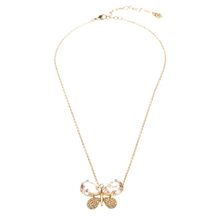 مملوكة مسبقًا Swarovski Butterfly Crystal Studded Gold Tone Pendant Necklace