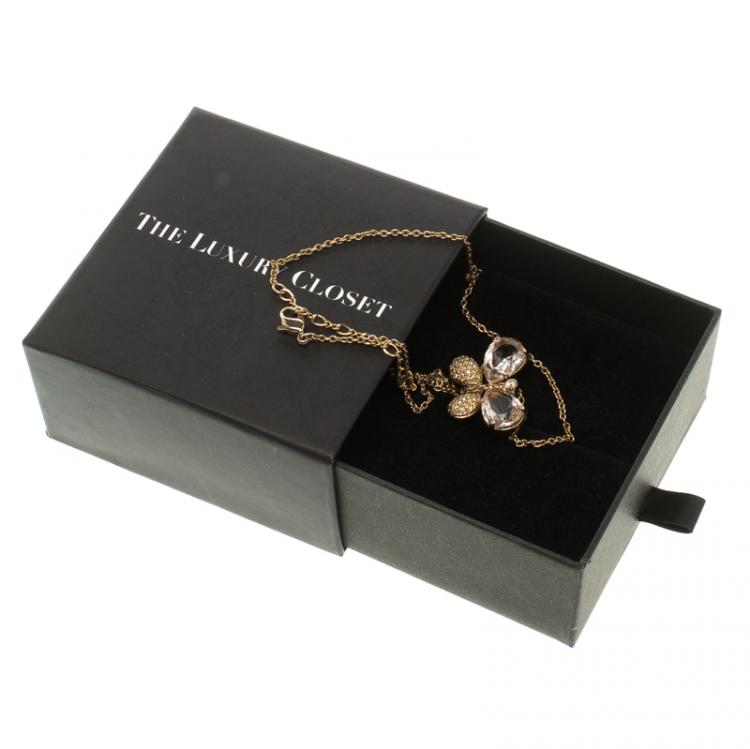 مملوكة مسبقًا Swarovski Butterfly Crystal Studded Gold Tone Pendant Necklace