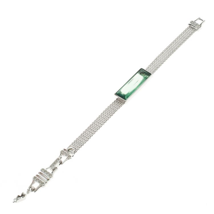 Pre Owned Swarovski Green Crystal Silver Tone Bracelet 17cm