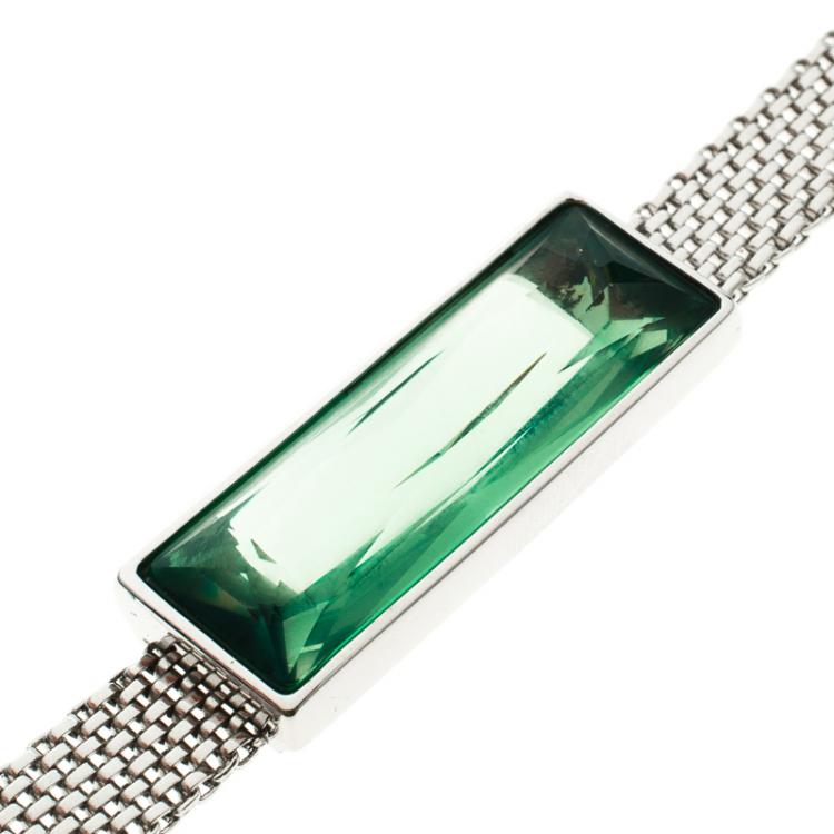 Pre Owned Swarovski Green Crystal Silver Tone Bracelet 17cm