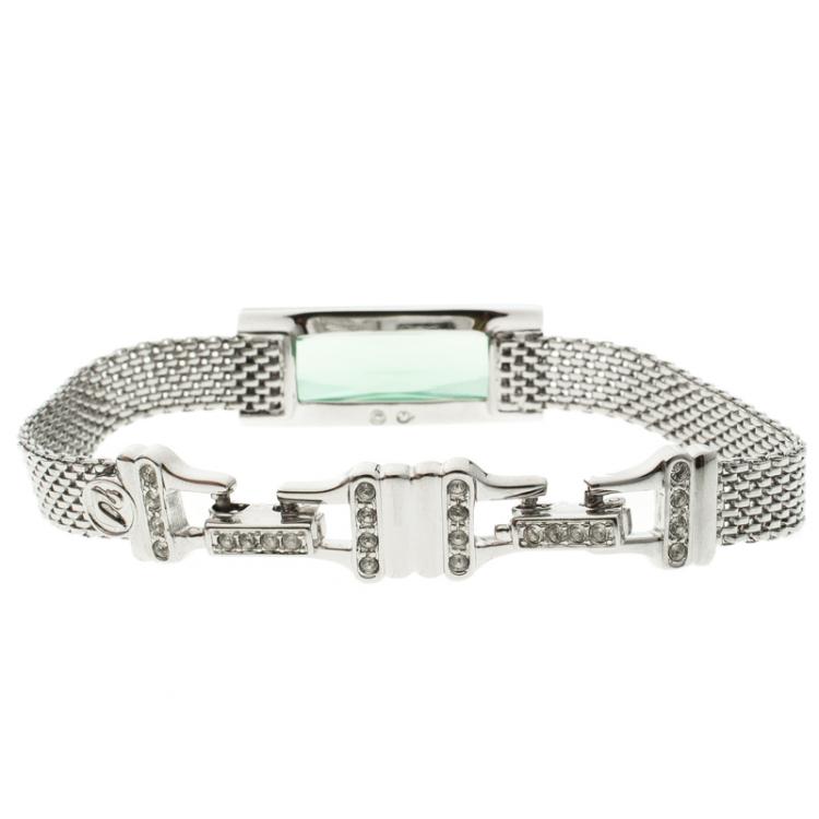 Pre Owned Swarovski Green Crystal Silver Tone Bracelet 17cm