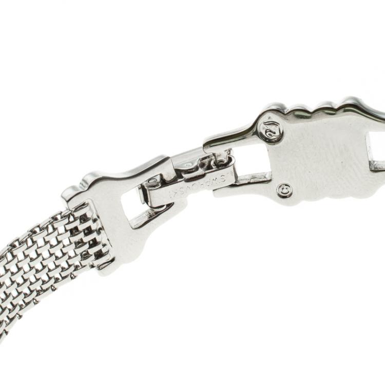 Pre Owned Swarovski Green Crystal Silver Tone Bracelet 17cm