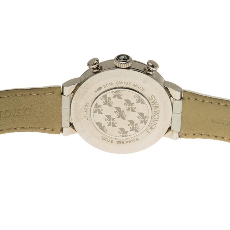Pre Owned Swarovski Silver Stainless Steel Crystal Citra Sphere Chrono Women's Wristwatch 38MM