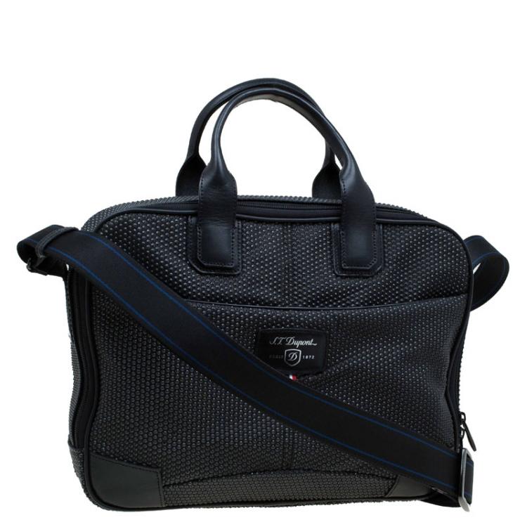 Pre Owned S.T. Dupont Black Textured Fabric Laptop Bag w/ Battery Pouch