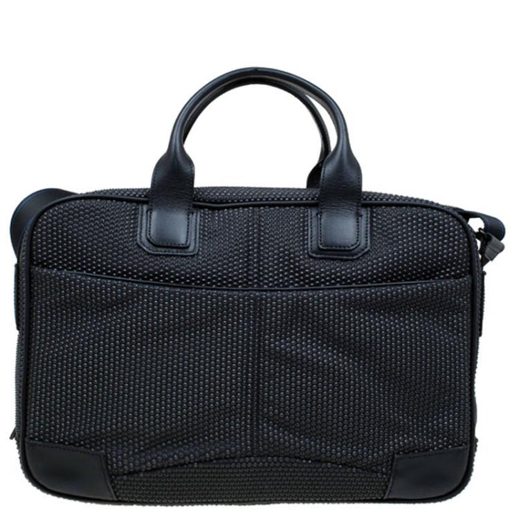 Pre Owned S.T. Dupont Black Textured Fabric Laptop Bag w/ Battery Pouch