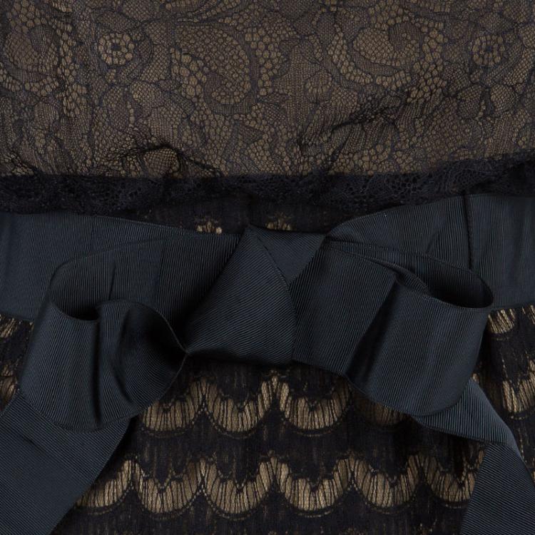 Pre Owned Tadashi Shoji Black Lace Sleeveless Dress S