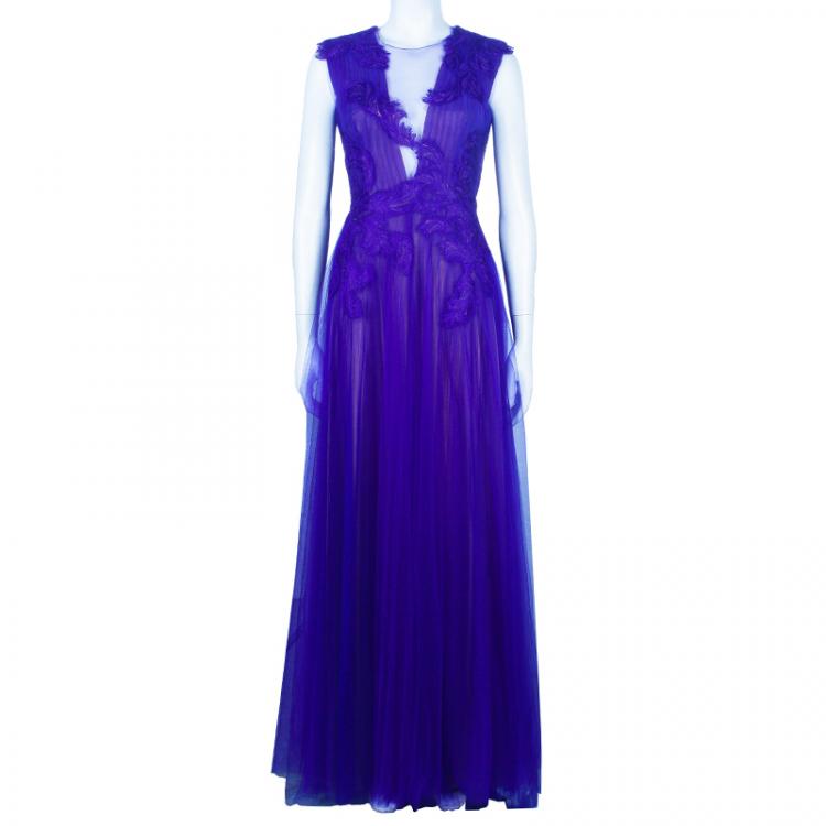 Pre Owned Tadashi Shoji Purple Gathered Gown S