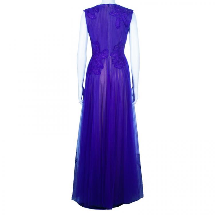 Pre Owned Tadashi Shoji Purple Gathered Gown S
